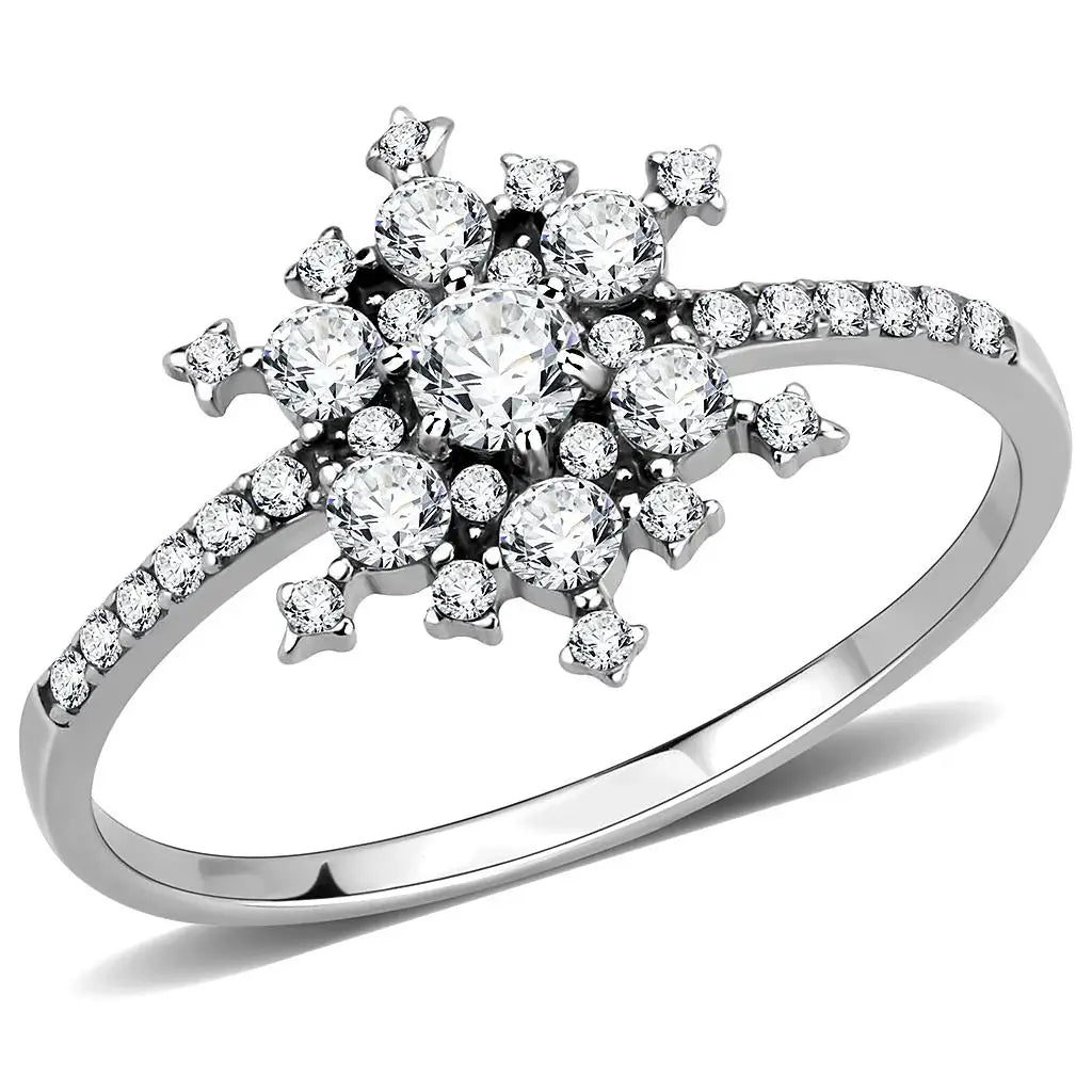 DA317 - No Plating Stainless Steel Ring with AAA Grade CZ in Clear - Alamode - Flyclothing LLC
