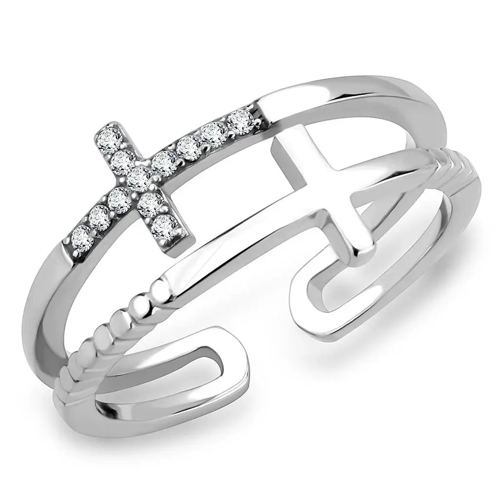 DA319 - No Plating Stainless Steel Ring with AAA Grade CZ in Clear - Alamode - Flyclothing LLC