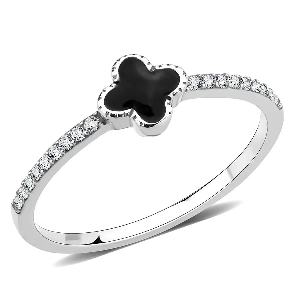 DA320 - No Plating Stainless Steel Ring with Epoxy in Jet - Alamode - Flyclothing LLC