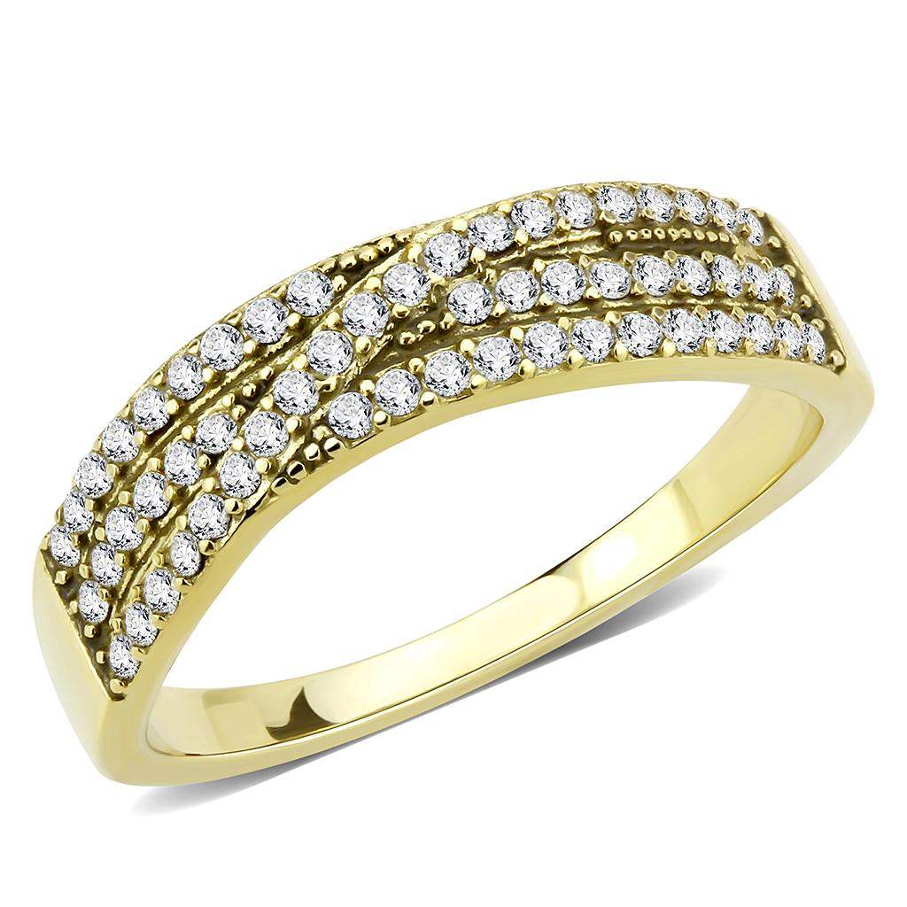 DA321 - IP Gold(Ion Plating) Stainless Steel Ring with AAA Grade CZ in Clear - Alamode - Flyclothing LLC