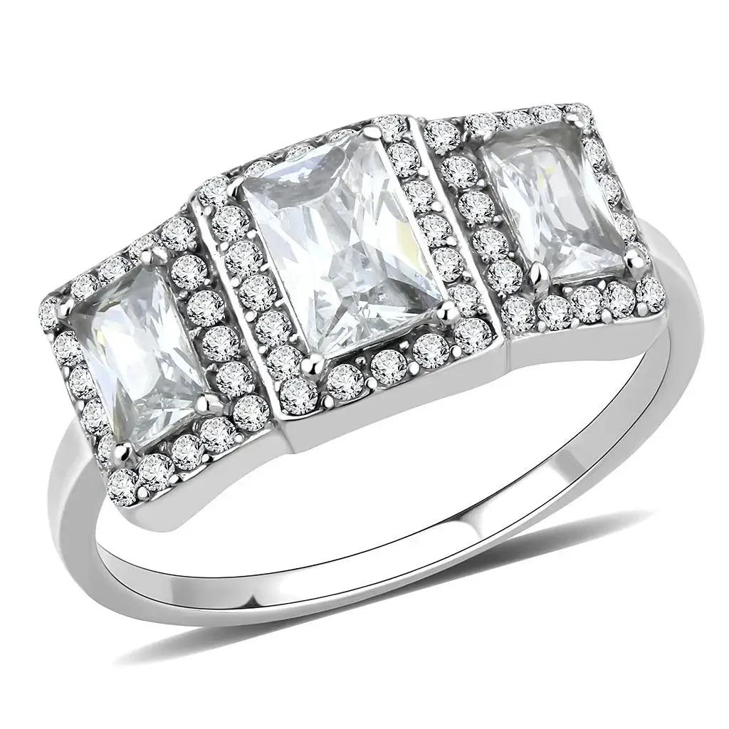 DA322 - No Plating Stainless Steel Ring with AAA Grade CZ in Clear - Alamode - Flyclothing LLC