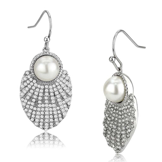 DA330 - No Plating Stainless Steel Earrings with Synthetic Pearl in White - Alamode - Flyclothing LLC