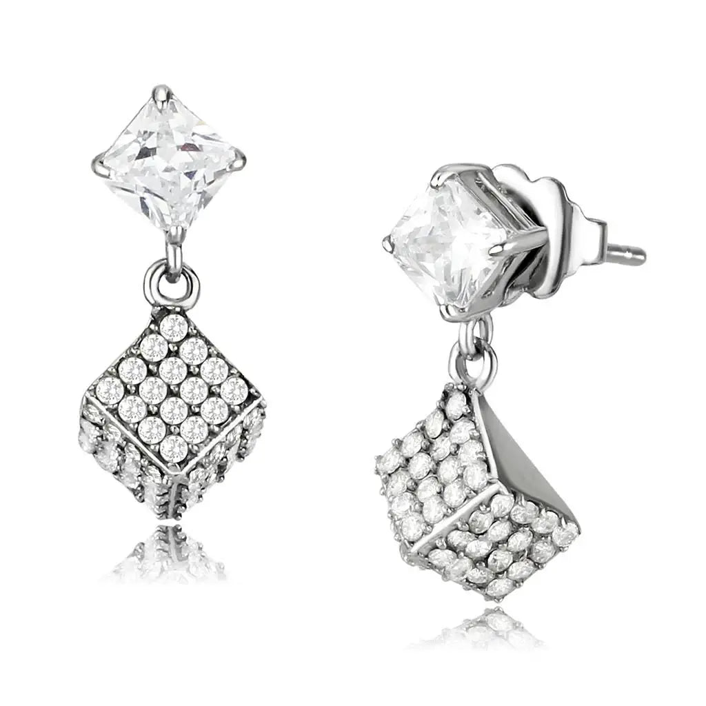 DA332 - No Plating Stainless Steel Earrings with AAA Grade CZ in Clear - Alamode - Flyclothing LLC