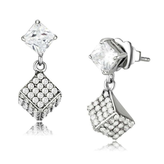 DA332 - No Plating Stainless Steel Earrings with AAA Grade CZ in Clear - Alamode - Flyclothing LLC