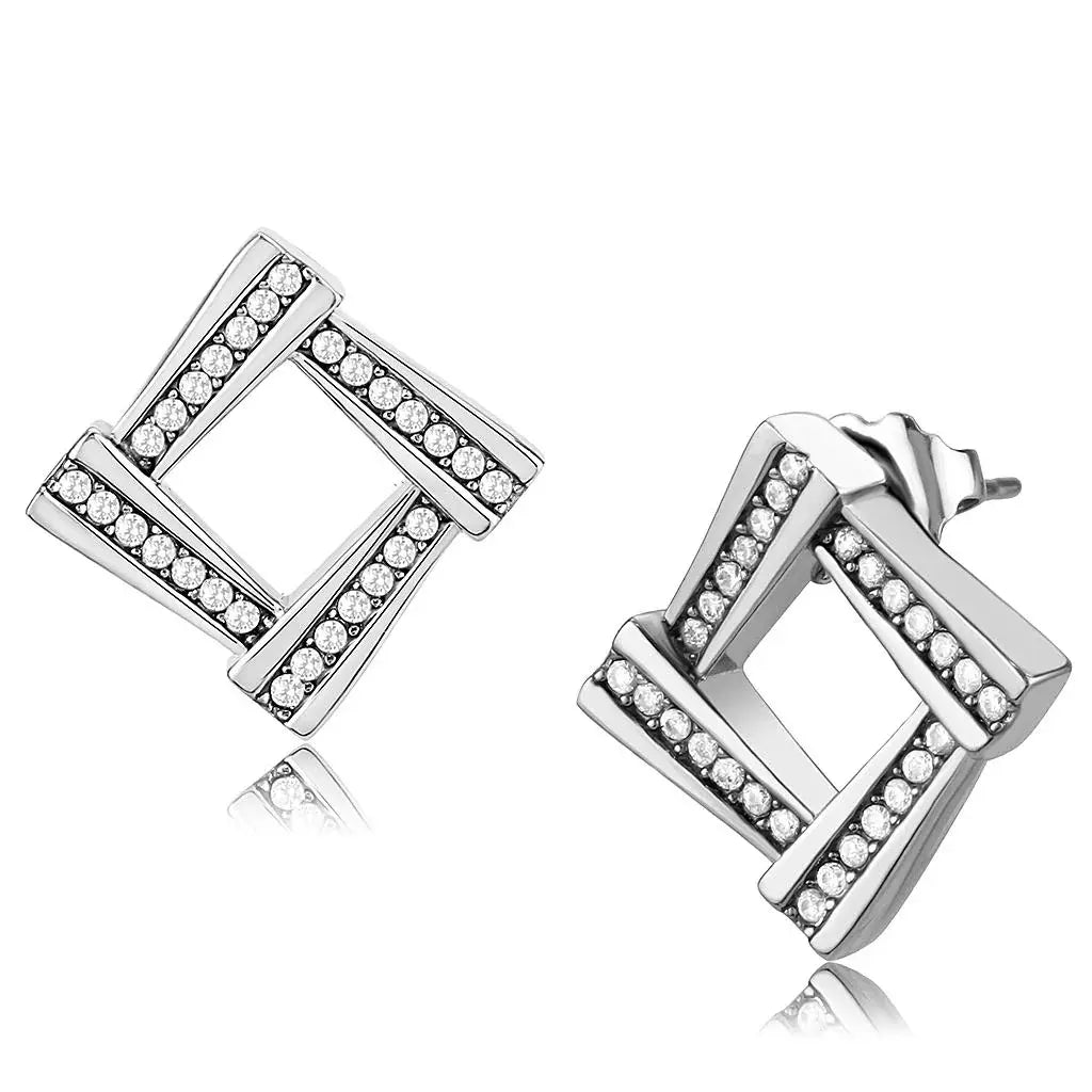 DA333 - No Plating Stainless Steel Earrings with AAA Grade CZ in Clear - Alamode - Flyclothing LLC