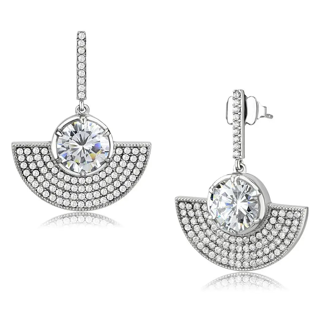 DA334 - No Plating Stainless Steel Earrings with AAA Grade CZ in Clear - Alamode - Flyclothing LLC