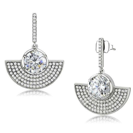 DA334 - No Plating Stainless Steel Earrings with AAA Grade CZ in Clear - Alamode - Flyclothing LLC