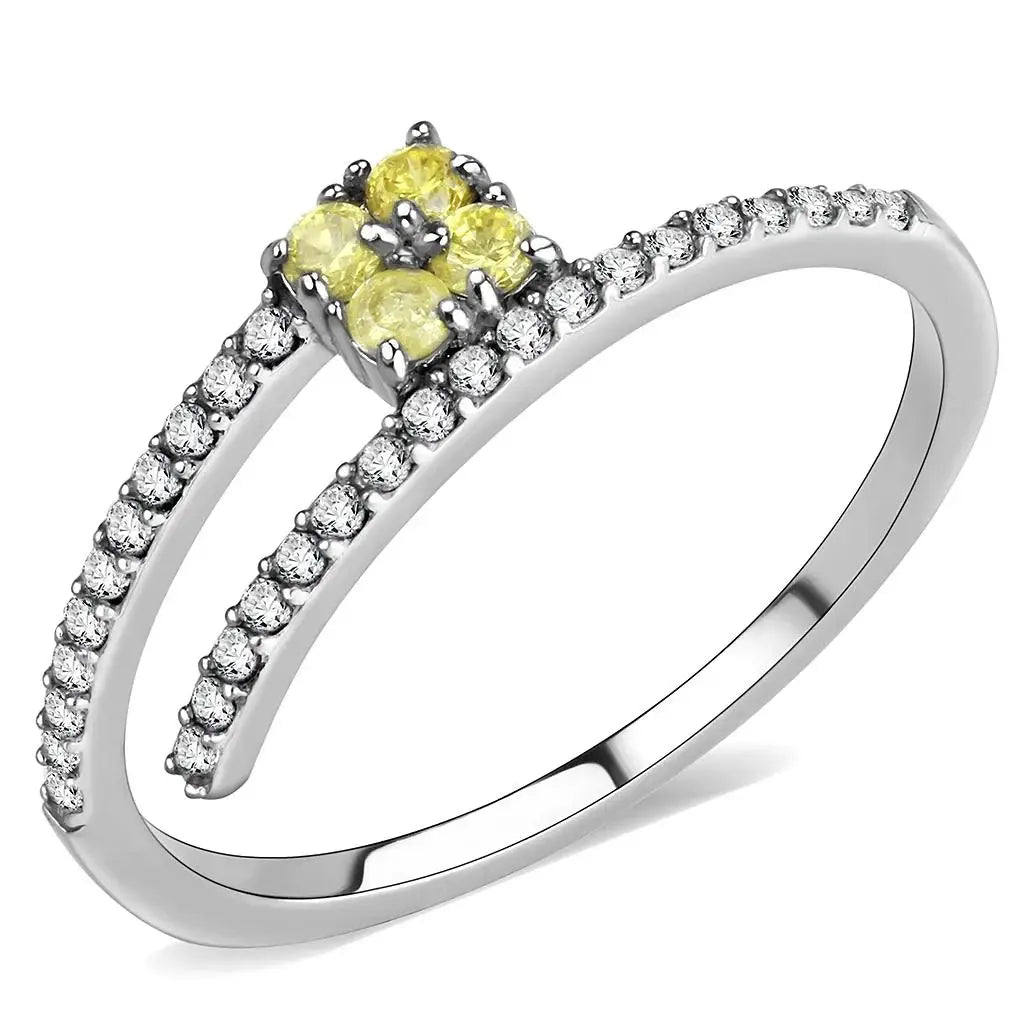 DA338 - No Plating Stainless Steel Ring with AAA Grade CZ in Topaz - Alamode - Flyclothing LLC