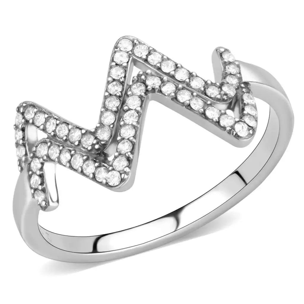DA339 - No Plating Stainless Steel Ring with AAA Grade CZ in Clear - Alamode - Flyclothing LLC