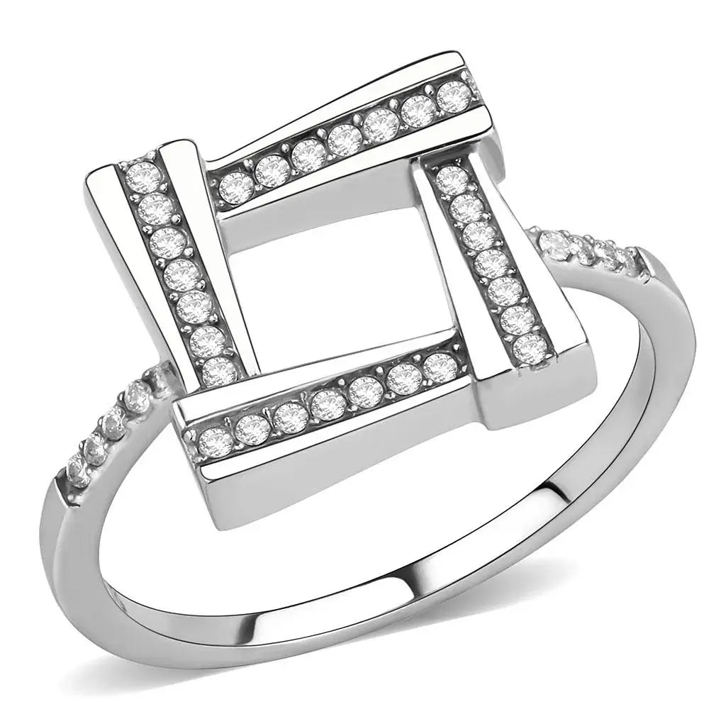 DA341 - No Plating Stainless Steel Ring with AAA Grade CZ in Clear - Alamode - Flyclothing LLC