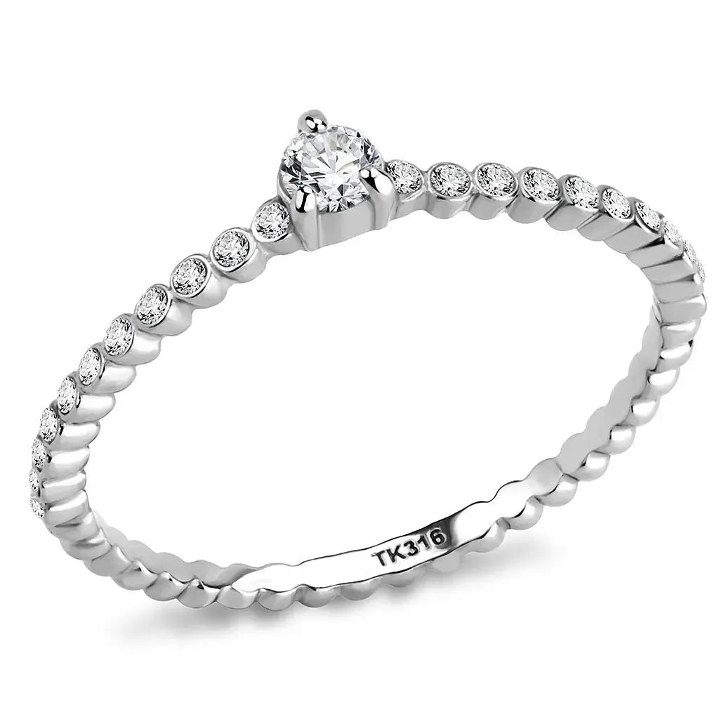 DA343 - No Plating Stainless Steel Ring with AAA Grade CZ in Clear - Alamode - Flyclothing LLC
