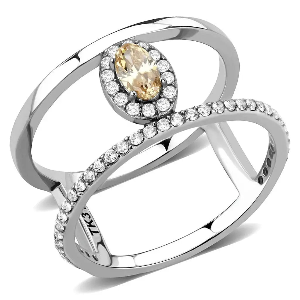 DA352 - High polished (no plating) Stainless Steel Ring with AAA Grade CZ in Champagne - Alamode - Flyclothing LLC