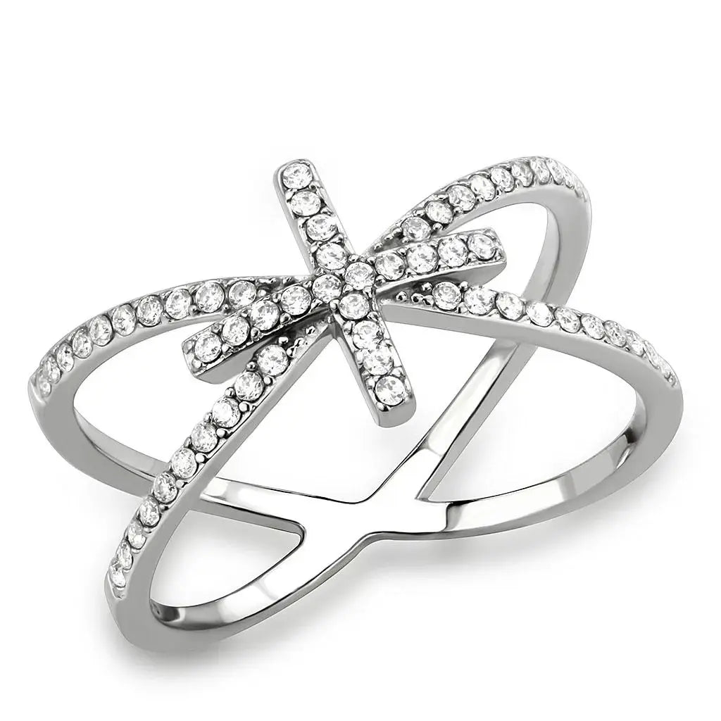DA353 - High polished (no plating) Stainless Steel Ring with AAA Grade CZ in Clear - Alamode - Flyclothing LLC