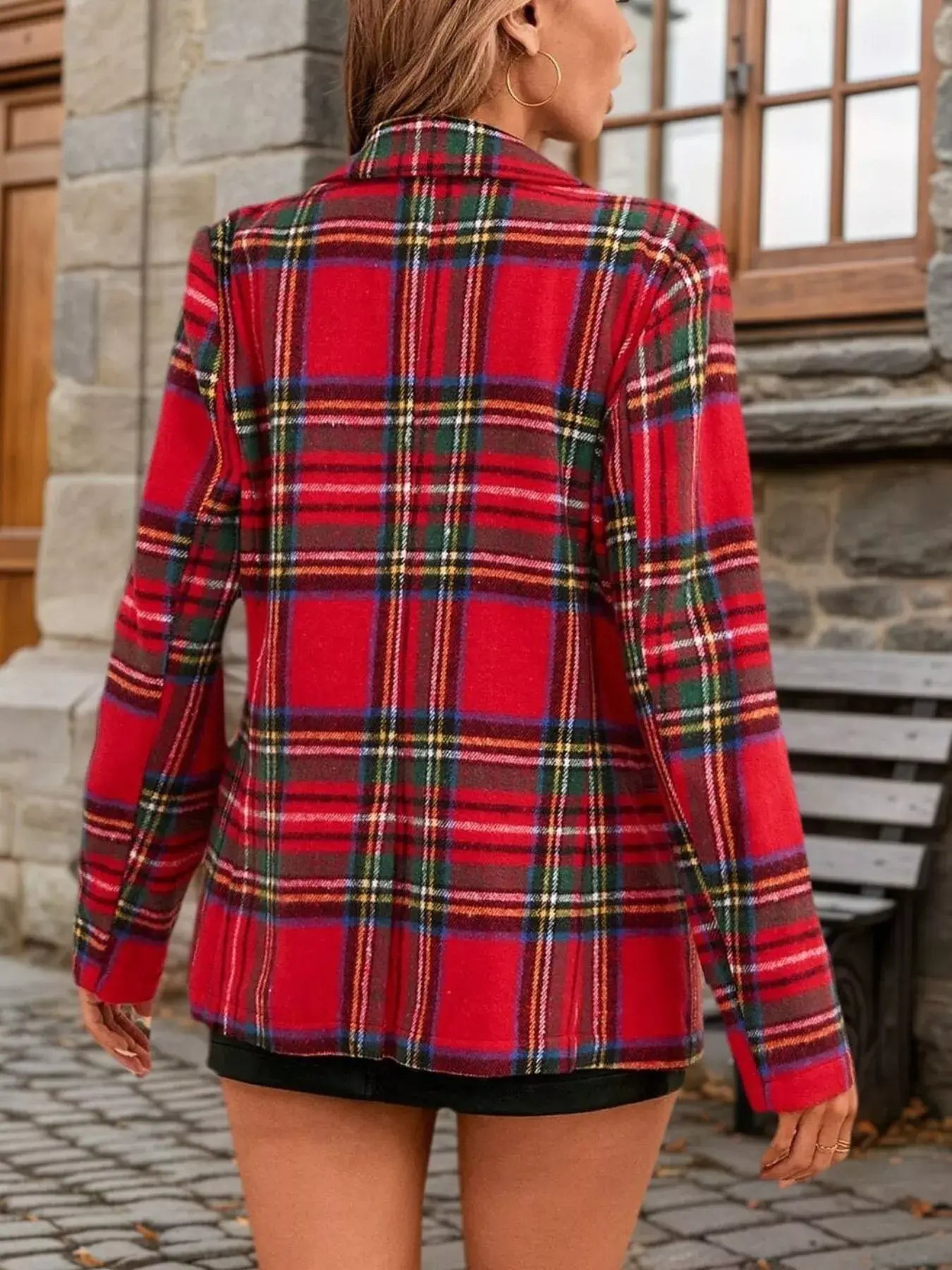 Plaid Single-Button Blazer - Trendsi - Flyclothing LLC