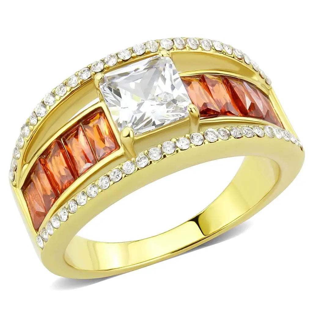 DA360 - IP Gold(Ion Plating) Stainless Steel Ring with AAA Grade CZ in Garnet - Alamode - Flyclothing LLC