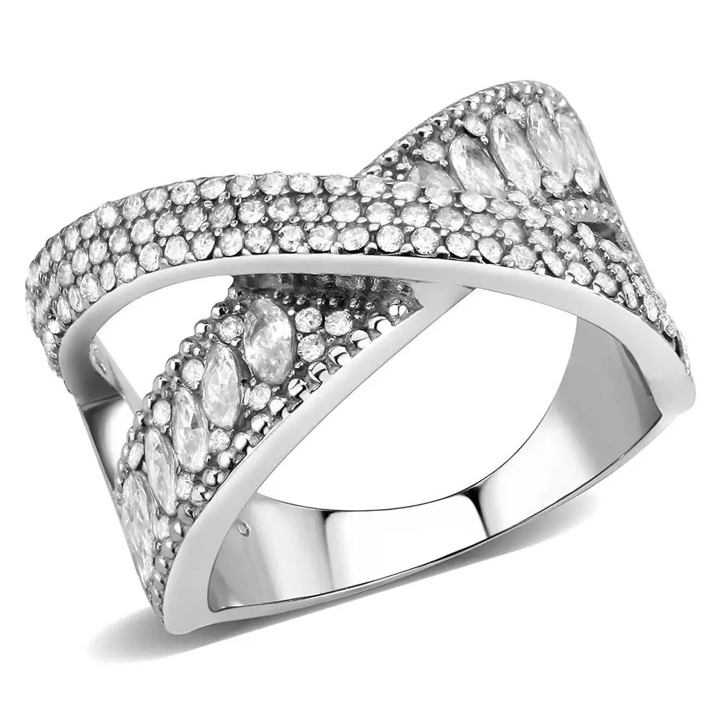 DA361 - High polished (no plating) Stainless Steel Ring with AAA Grade CZ in Clear - Alamode - Flyclothing LLC