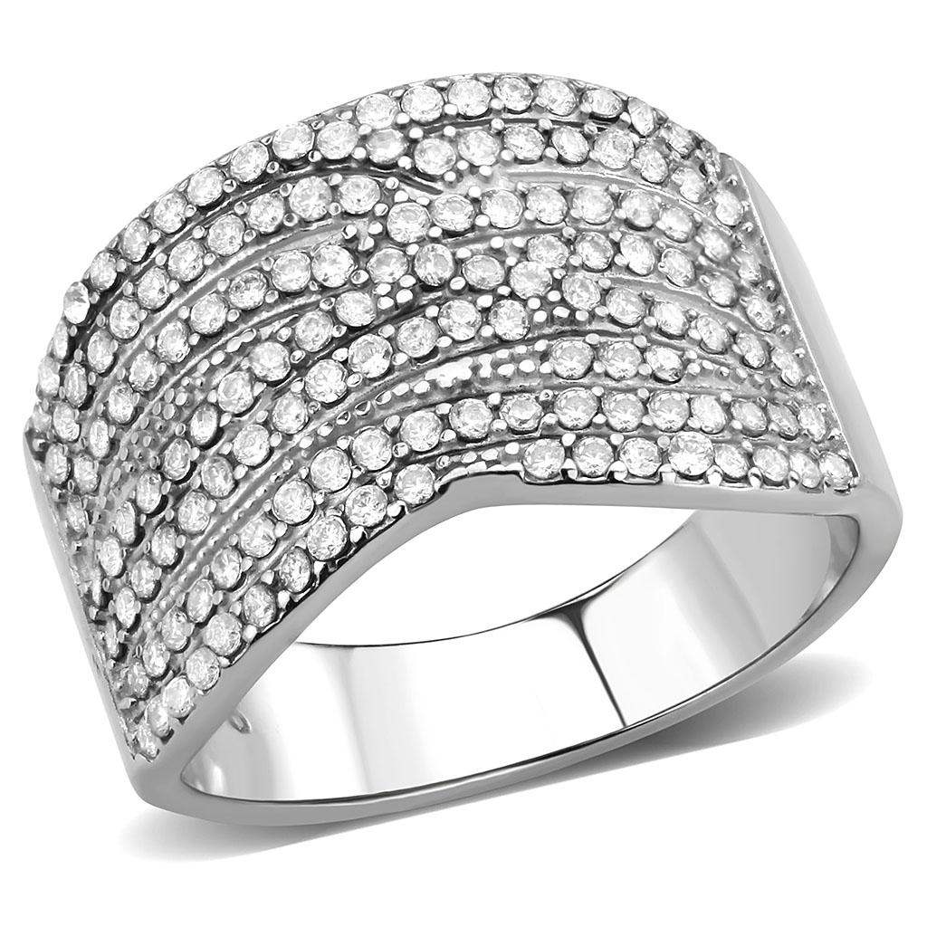 DA362 - High polished (no plating) Stainless Steel Ring with AAA Grade CZ in Clear - Alamode - Flyclothing LLC