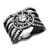 DA363 - IP Black(Ion Plating) Stainless Steel Ring with AAA Grade CZ  in Clear - Alamode