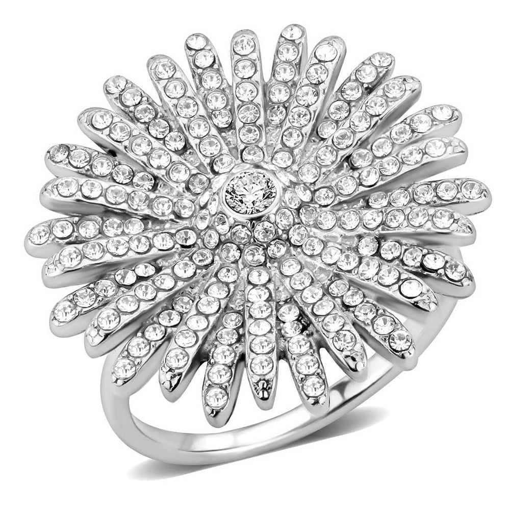 DA364 - High polished (no plating) Stainless Steel Ring with AAA Grade CZ  in Clear - Alamode