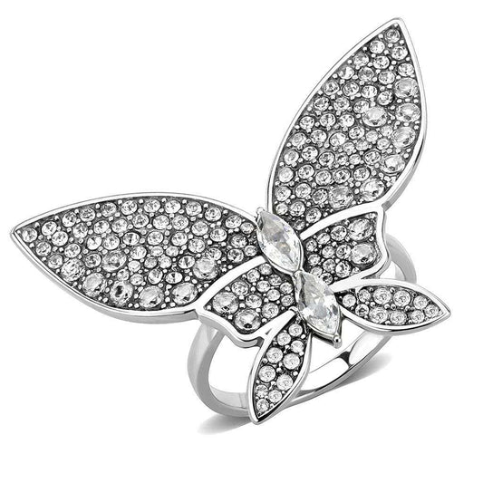 DA365 - High polished (no plating) Stainless Steel Ring with AAA Grade CZ in Clear - Alamode - Flyclothing LLC