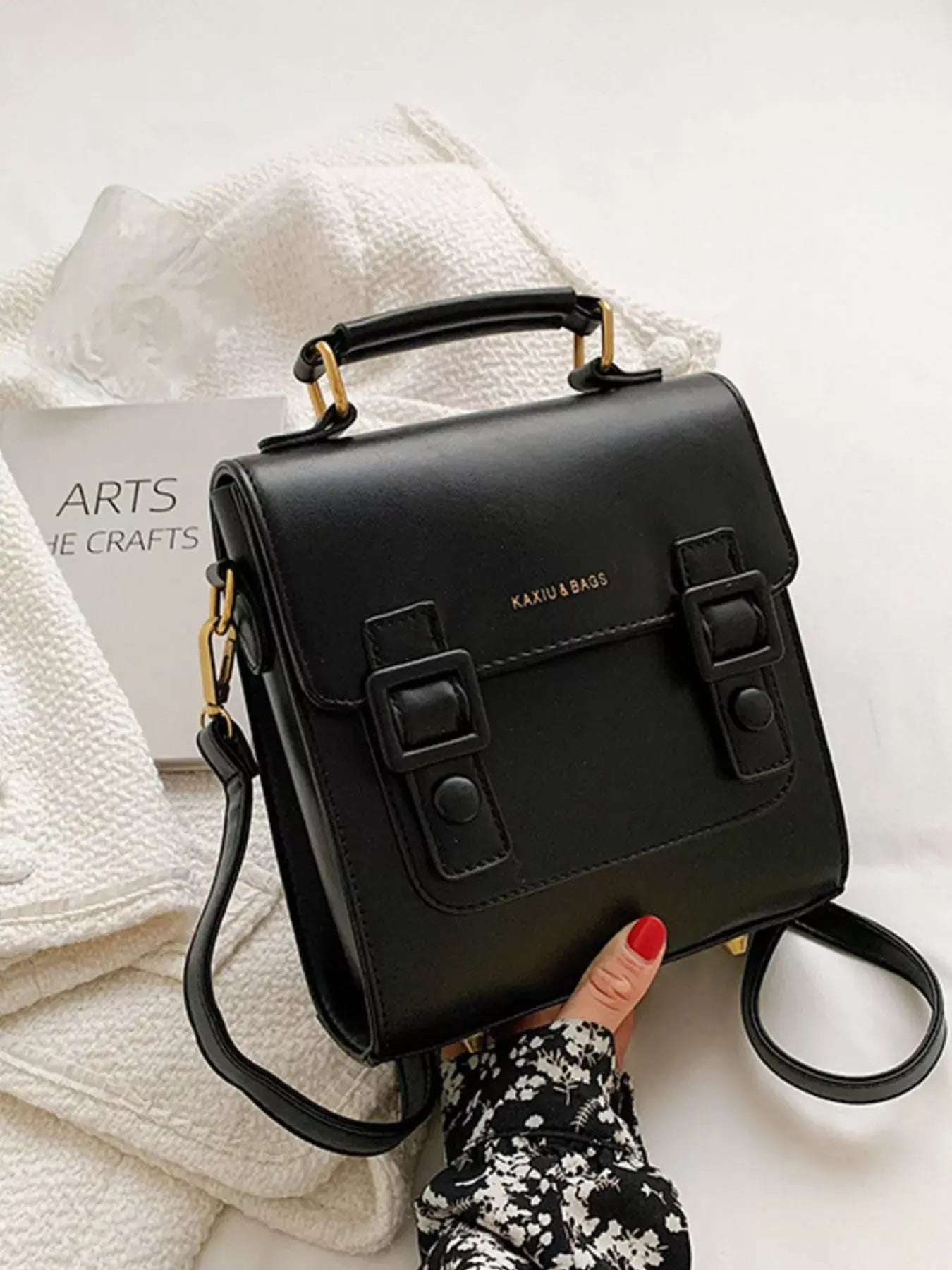 Double Buckle Square Backpack Bag - Trendsi - Flyclothing LLC