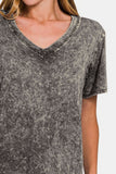 Zenana Full Size Washed Short Sleeve V-Neck T-Shirt - Trendsi