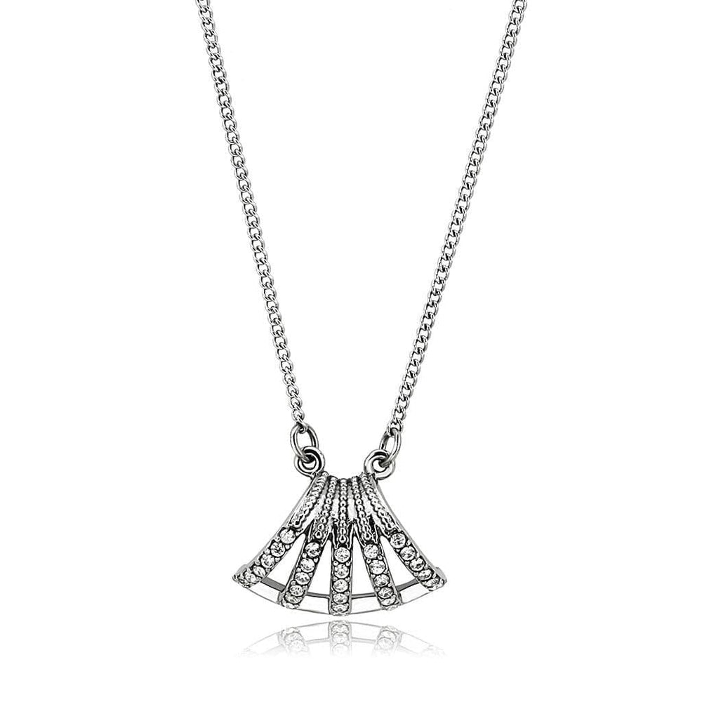 DA380 - High polished (no plating) Stainless Steel Chain Pendant with AAA Grade CZ  in Clear - Alamode