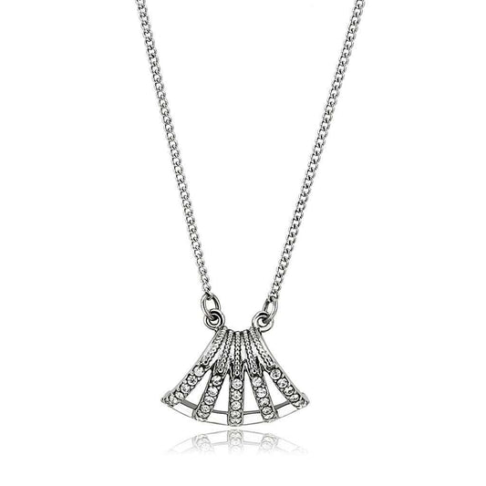DA380 - High polished (no plating) Stainless Steel Chain Pendant with AAA Grade CZ in Clear - Alamode - Flyclothing LLC