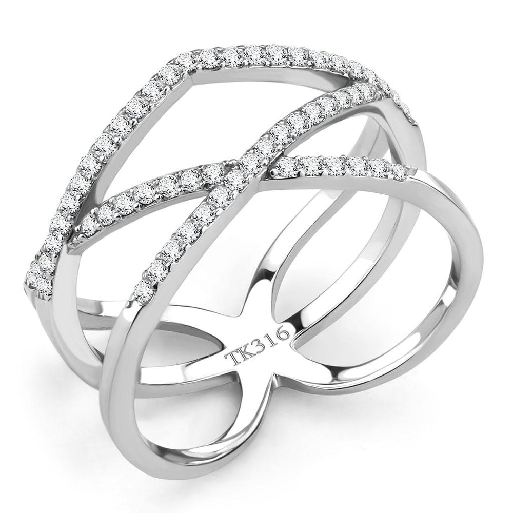 DA381 - High polished (no plating) Stainless Steel Ring with AAA Grade CZ  in Clear - Alamode
