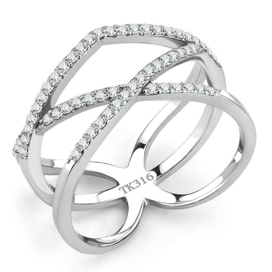DA381 - High polished (no plating) Stainless Steel Ring with AAA Grade CZ in Clear - Alamode - Flyclothing LLC