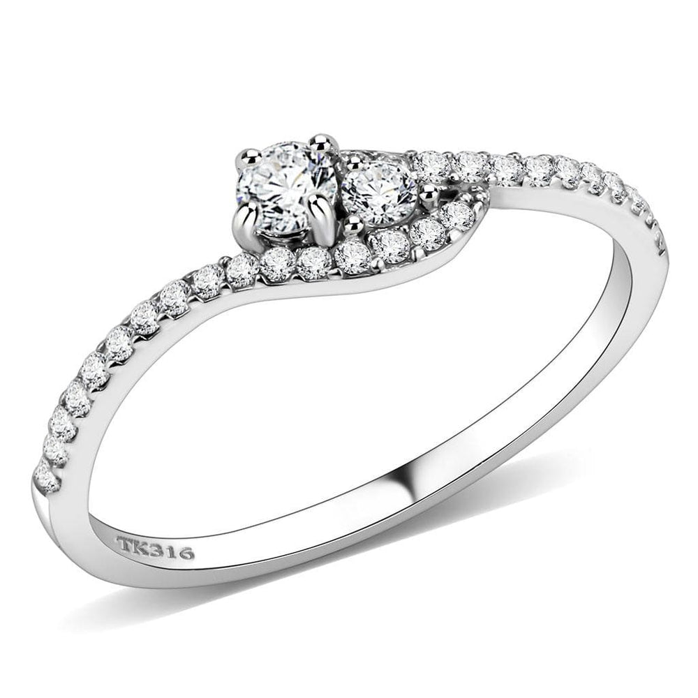 DA382 - High polished (no plating) Stainless Steel Ring with AAA Grade CZ  in Clear - Alamode