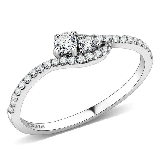 DA382 - High polished (no plating) Stainless Steel Ring with AAA Grade CZ in Clear - Alamode - Flyclothing LLC