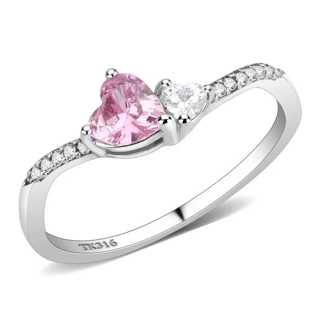 DA384 - High polished (no plating) Stainless Steel Ring with AAA Grade CZ in Rose - Alamode - Flyclothing LLC