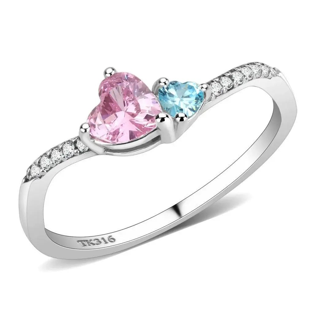 DA384Q - High polished (no plating) Stainless Steel Ring with AAA Grade CZ in Multi Color - Alamode - Flyclothing LLC