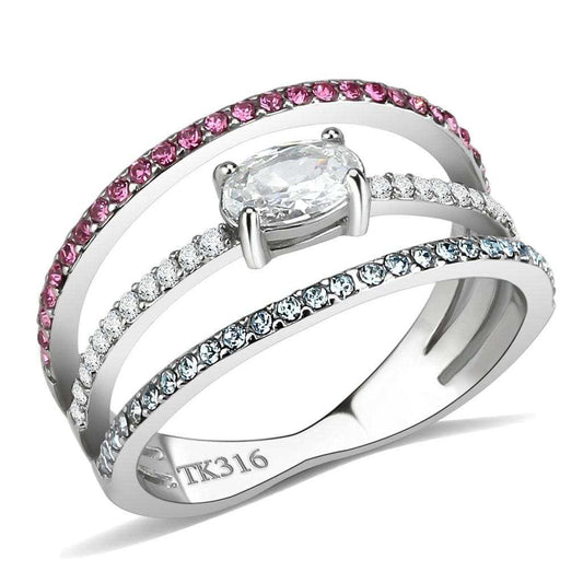 DA386 - High polished (no plating) Stainless Steel Ring with AAA Grade CZ in Multi Color - Alamode - Flyclothing LLC