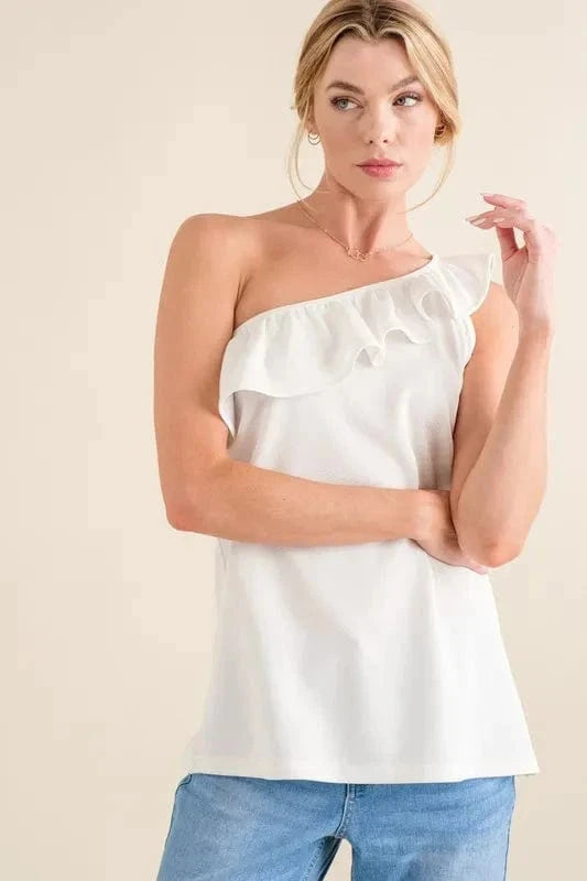 And The Why Ruffle One Shoulder Sleeveless Tank Top - Trendsi