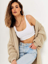 Open Front Long Sleeve Longline Cardigan - Trendsi - Flyclothing LLC