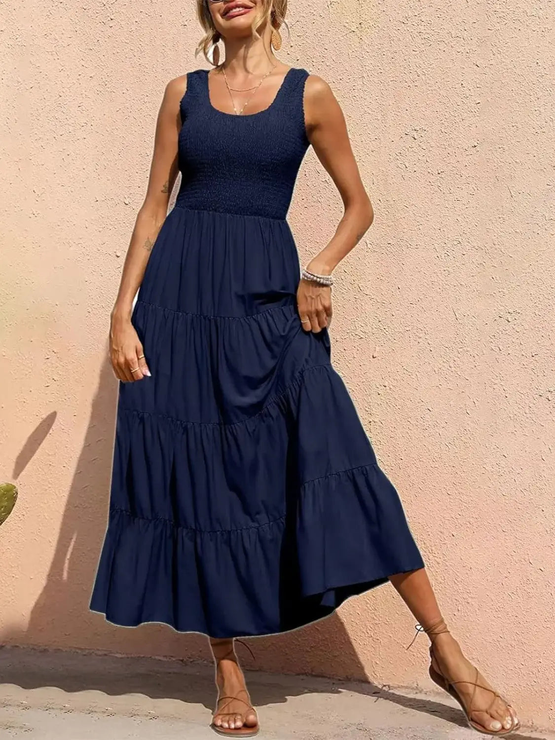 Tiered Smocked Wide Strap Dress - Trendsi - Flyclothing LLC