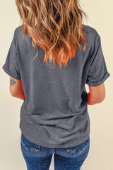 Round Neck Short Sleeve T-Shirt - Trendsi - Flyclothing LLC