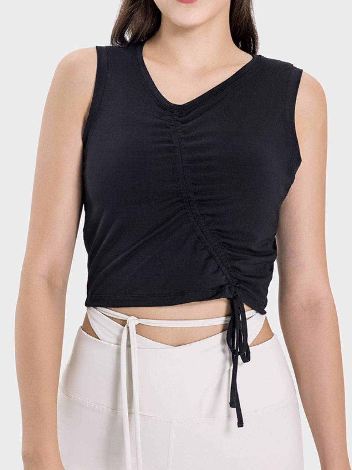 Drawstring Ruched Wide Strap Active Tank - Trendsi - Flyclothing LLC