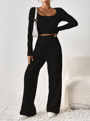 Scoop Neck Long Sleeve Top and Pants Set - Trendsi