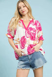Umgee Floral V-Neck Puff Sleeve Blouse - Trendsi - Flyclothing LLC
