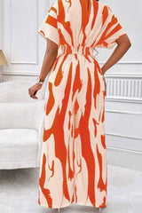 Printed V-Neck Short Sleeve Wide Leg Jumpsuit - Trendsi - Flyclothing LLC