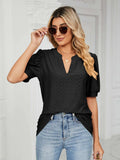 Florira Eyelet Notched Short Sleeve T-Shirt - Trendsi - Flyclothing LLC
