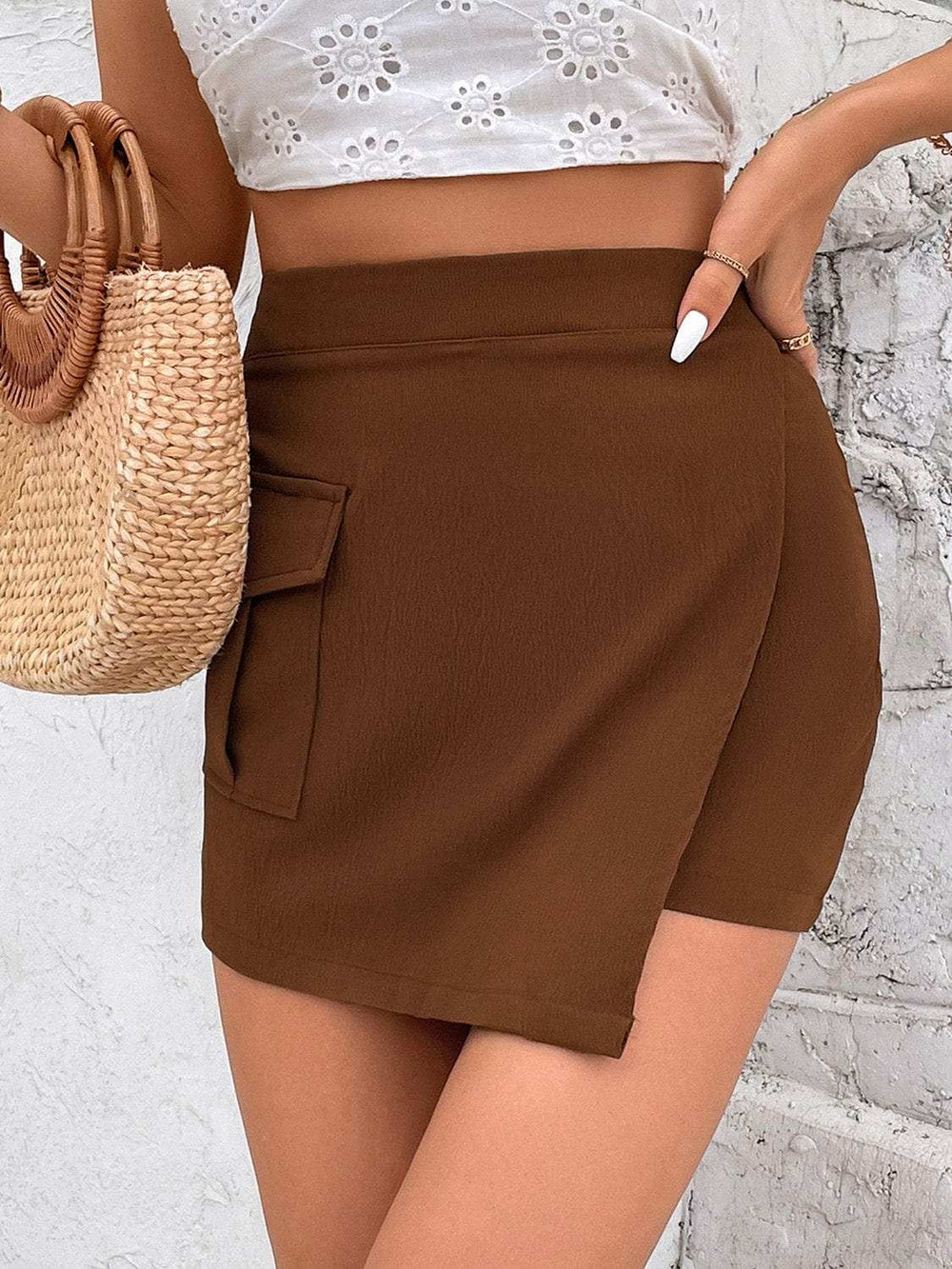 Pocketed High Waist Shorts - Trendsi - Flyclothing LLC