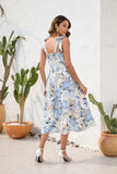Smocked Printed Square Neck Midi Dress - Trendsi - Flyclothing LLC