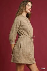Umgee Drawstring Cable Knit Mini Dress with Pockets - Trendsi - Flyclothing LLC