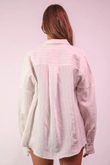 VERY J Oversized Striped Button Down Shirt Top - Trendsi - Flyclothing LLC