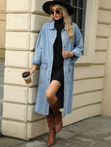 Pocketed Button Down Collared Neck Denim Jacket - Trendsi - Flyclothing LLC