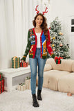Nutcracker Contrast V-Neck Long Sleeve Cardigan - Trendsi - Flyclothing LLC